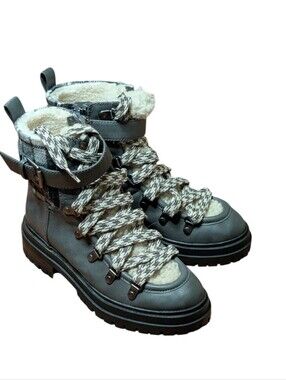 Circus by Sam Edelman Gretchen Gray Shearling Hiker Lug Boots Size 5 cabin gorp